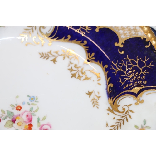 447 - Set of twelve Coalport English porcelain cobalt blue and gilt hand-painted floral batwing pattern '2... 