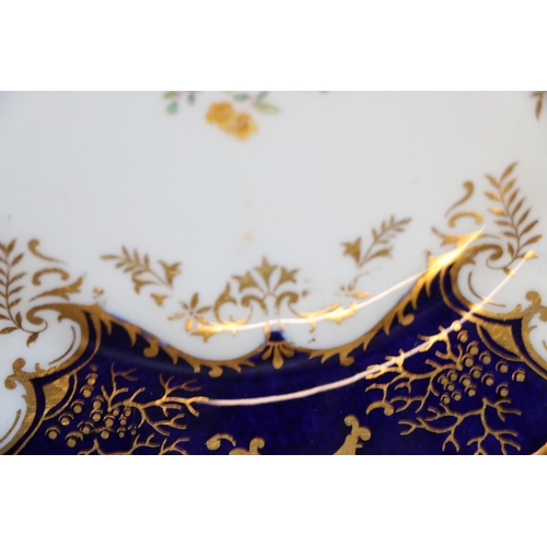 447 - Set of twelve Coalport English porcelain cobalt blue and gilt hand-painted floral batwing pattern '2... 