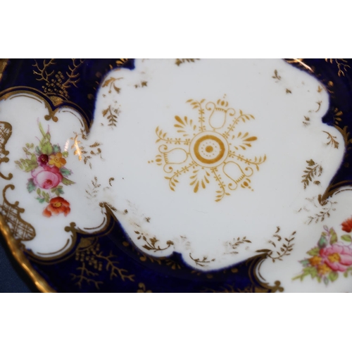 448 - Harlequin set of Coalport English porcelain cobalt blue gilt and hand-painted floral batwing pattern... 