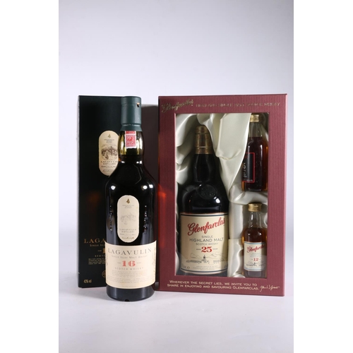 300 - GLENFARCLAS gift set containing a 25-year-old Highland single malt Scotch whisky 43% abv. 70cl, a 12... 