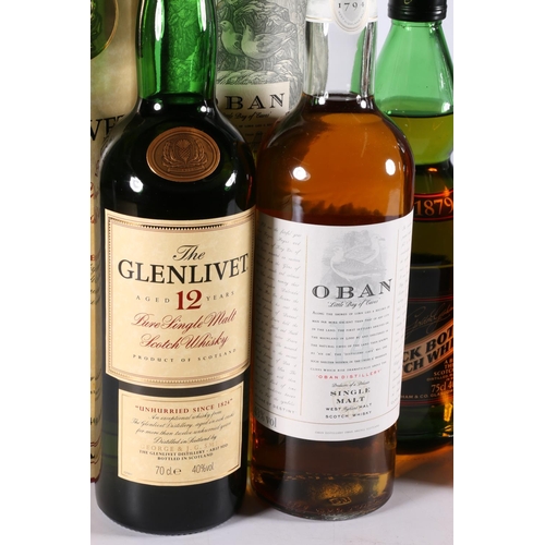 310 - OBAN 14-year-old single malt Scotch whisky 43% abv. 70cl, with tube, THE GLENLIVET 12-year-old singl... 