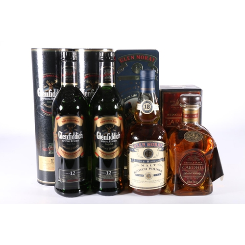 323 - Four bottles of single malt Scotch whisky to include GLEN MORAY 15-year-old single malt Scotch whisk... 