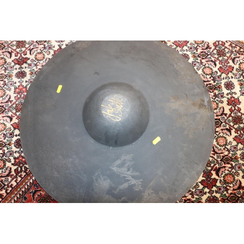 413 - JOHN SCOTT of Sourdust Pottery, a large raku fired crackle pottery ceramic dish, signed in gold colo... 