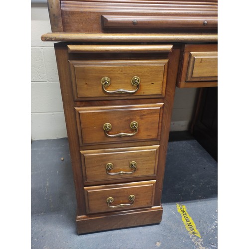 394 - Mid century teak roll top desk.