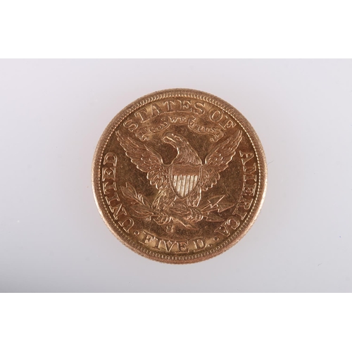 703 - UNITED STATES OF AMERICA USA gold Coronet Head five dollars $5 half eagle 1887 S, 8.4g gross.