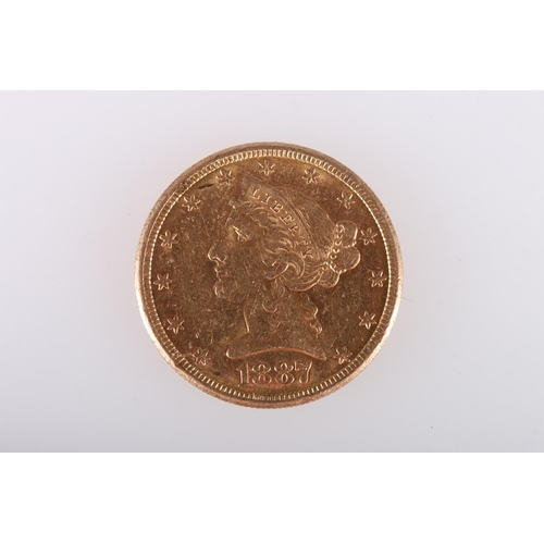 703 - UNITED STATES OF AMERICA USA gold Coronet Head five dollars $5 half eagle 1887 S, 8.4g gross.