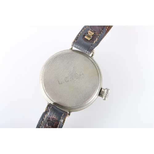 799 - Military wristwatch, the black enamel dial with white Arabic numerals and subsidiary seconds dial, l... 