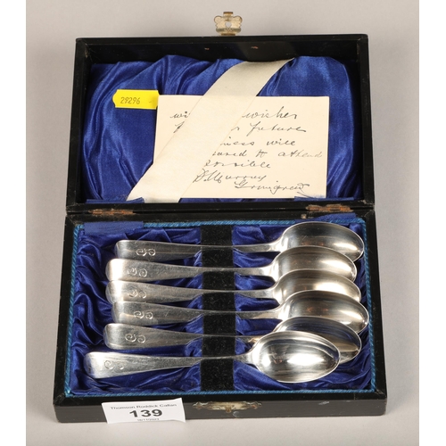 139 - Set of six cased silver teaspoonsLondon 190293 grams