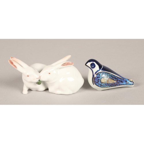 151 - Royal Copenhagen pair of rabbits & bird whistle