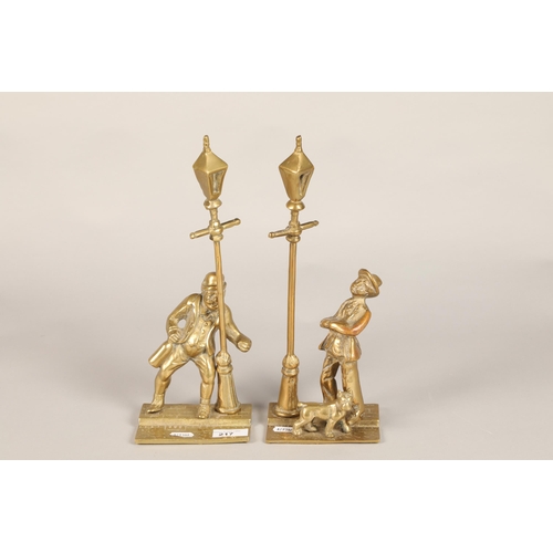 217 - Pair brass figures with lamp posts each 34cm h