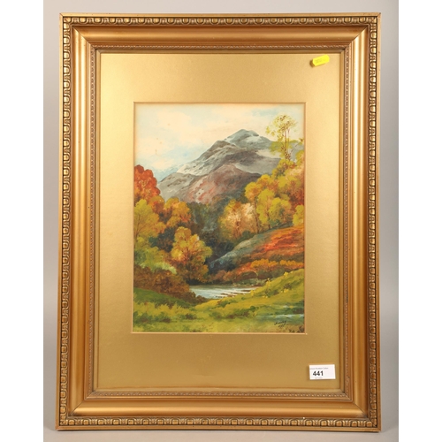 410 - James Finney, 1923, watercolour of a mountain landscape, 35cm x 26cm