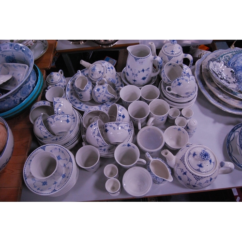 117 - Quantity of Danish and 'Denmark' pattern dinnerwares by assorted makers to include Johnson Bros etc.