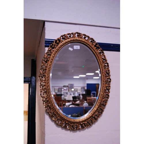 13 - Continental-style modern oval gilt framed wall mirror.