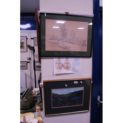 16 - 'Secret Tarn'Indistinctly signed, watercolour, and a print of a wooded lake scene.  (2)