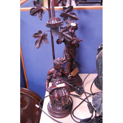 34 - Two reproduction resin French-style figural table lamps, one modelled as a child with a lute and the... 