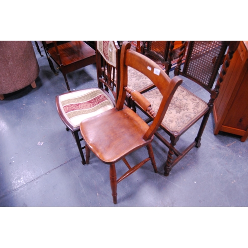 375 - Pair of bergère-back dining chairs, a solid-seat kitchen chair and an upholstered Edwardian b... 