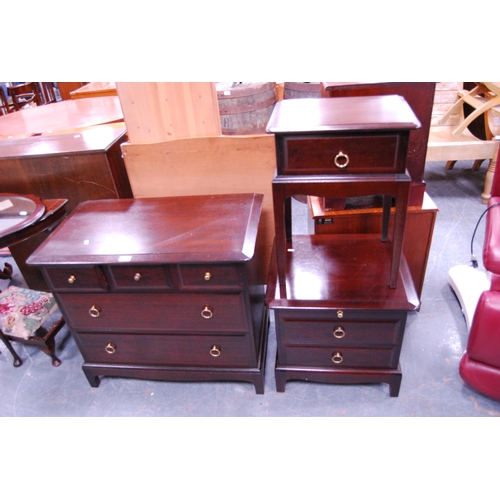 379 - Stag Minstrel chest of drawers, bedside table and a bedside chest.  (3)