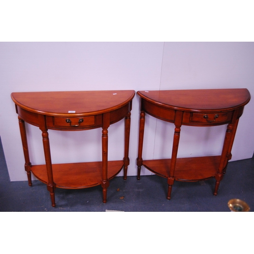 394 - Pair of modern demi-lune two-tier hall tables.