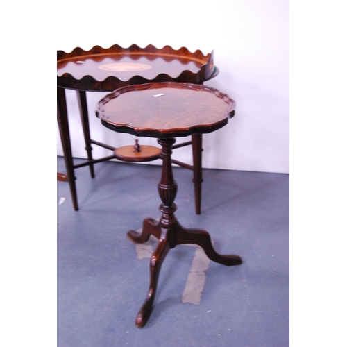 409 - Reproduction tray-top occasional table and three wine tables.  (4)