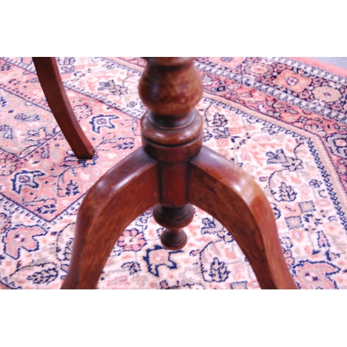 429 - Antique mahogany tripod table on ring column support and an inlaid mahogany two-tier occasional tabl... 