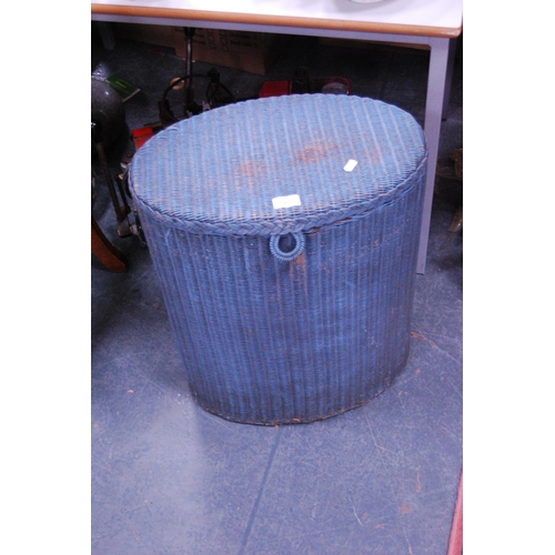 443 - Lloyd Loom 'Lusty & Sons' blue-painted wicker laundry basket and contents.