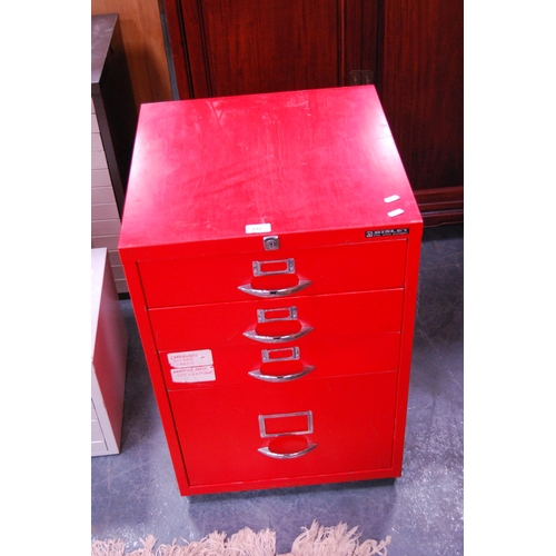 446 - Bisley red four-drawer filing cabinet.