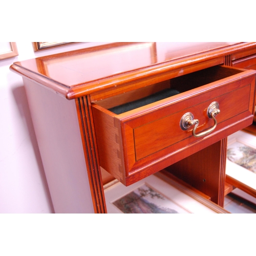 460 - Modern yew wood low open display cabinet.