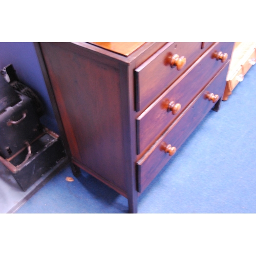 464 - Vintage stained wood chest of two short and two long drawers with turned handles.