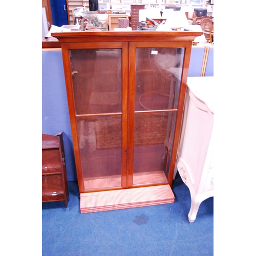 466 - Victorian-style mahogany wall display cabinet with two glazed doors.