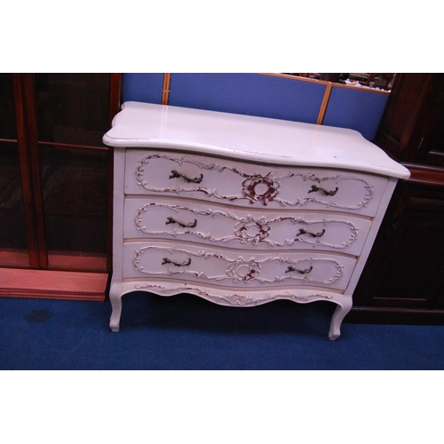 467 - French-style painted serpentine chest of three drawers.