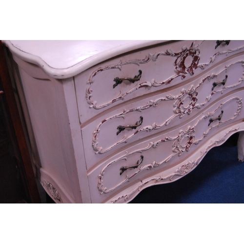 467 - French-style painted serpentine chest of three drawers.