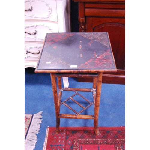 469 - Antique Japanese bamboo occasional table with lacquered top.