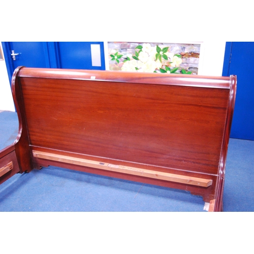 472 - Large reproduction king-size sleigh bed with side rails.