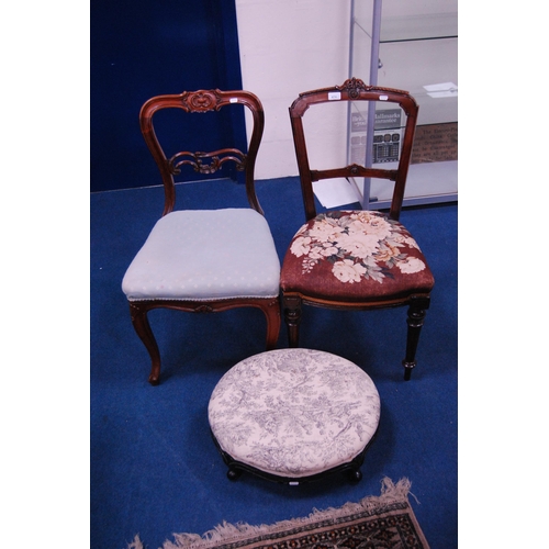 474 - Victorian-style parlour chair on sabre legs, another antique mahogany parlour chair and a Victorian-... 