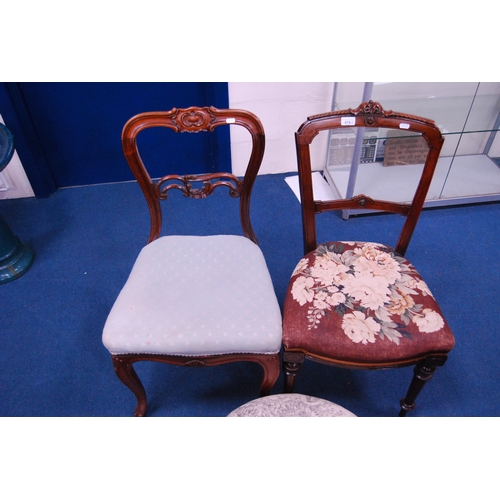 474 - Victorian-style parlour chair on sabre legs, another antique mahogany parlour chair and a Victorian-... 