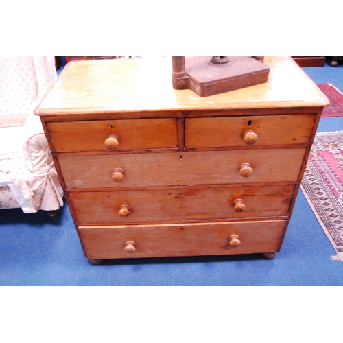 482 - Victorian pine chest of two short and three long drawers.