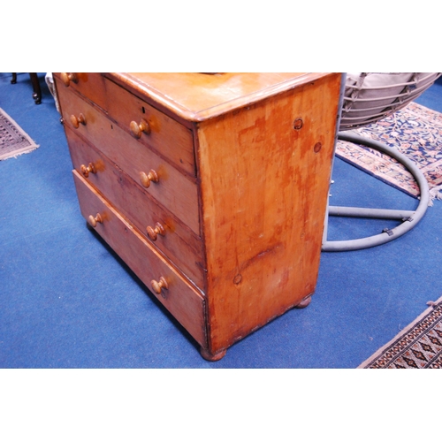 482 - Victorian pine chest of two short and three long drawers.