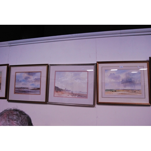 6 - Set of three watercolours, signed indistinctly, to include two beach scenes and a landscape.  (... 