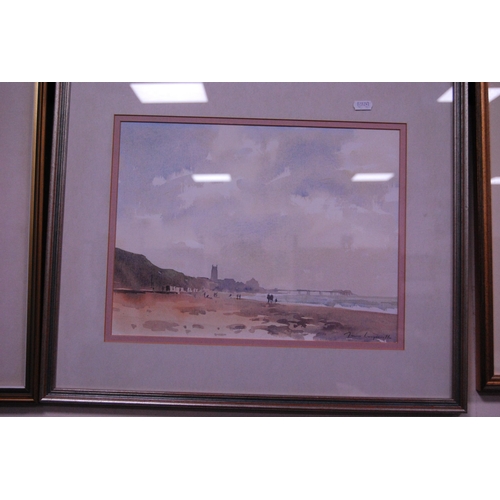 6 - Set of three watercolours, signed indistinctly, to include two beach scenes and a landscape.  (... 