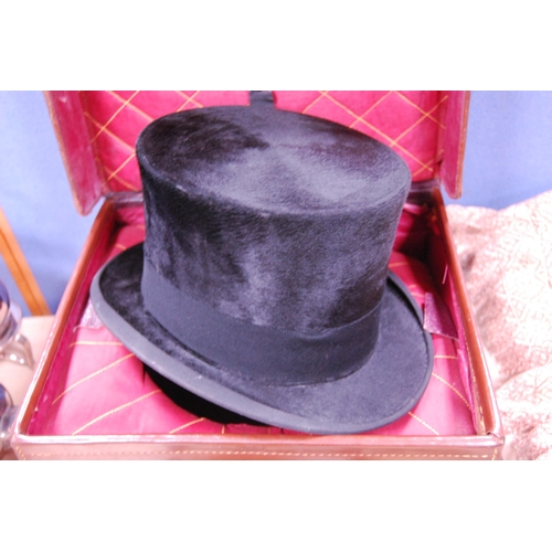 61 - Black silk top hat retailed by Herbert Johnson, 38 New Bond Street, London, in carry case.