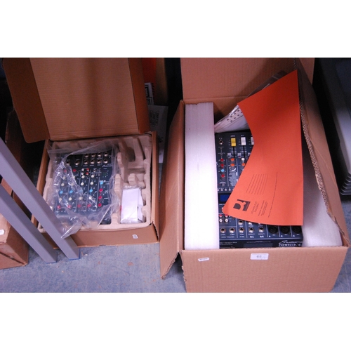 65 - Boxed Studiomaster Club XS8 mixer and a Studiomaster C2-2 stereo compact mixer.  (2)