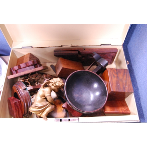 69 - Collection of antique and later wooden and treen items to include a 19th century rosewood sarcophagu... 