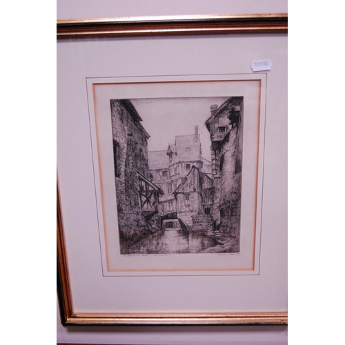 7 - Alfred J BennettThe Clock Tower, Rouen, and Caudebec-en-Caux, NormandySigned, etchings.  (2)... 