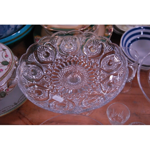 82 - Collection of cut glass to include celery vase, bowls, cake stand, comport, etched sundae dishes, cr... 