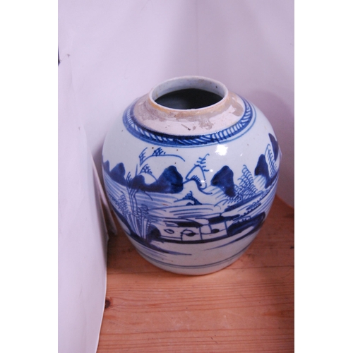 85 - Two graduated Chinese Ming Revival antique blue and white ginger jars (lacking covers).  (2)