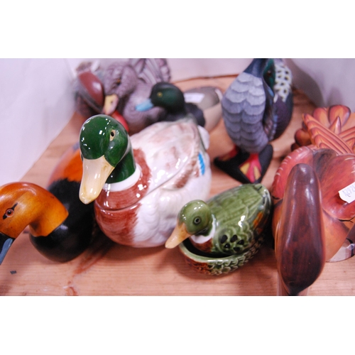 86 - Group of duck models, mainly painted wood examples, Royal Doulton 'Wildfowl Collection' male Greater... 