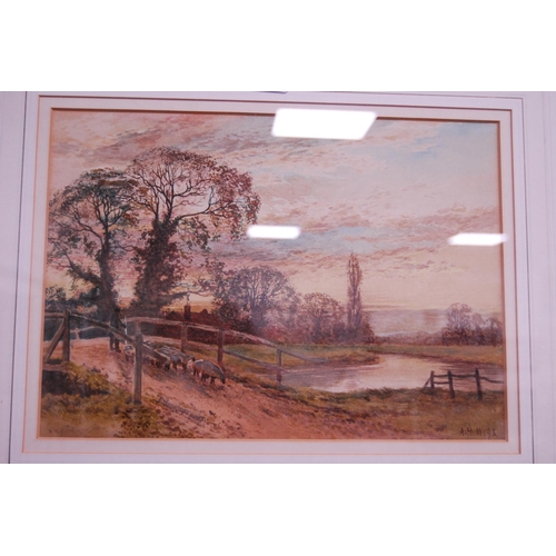 9 - British SchoolLandscape scene with farmer and sheepInitialled IHW and dated '92, watercolour.... 
