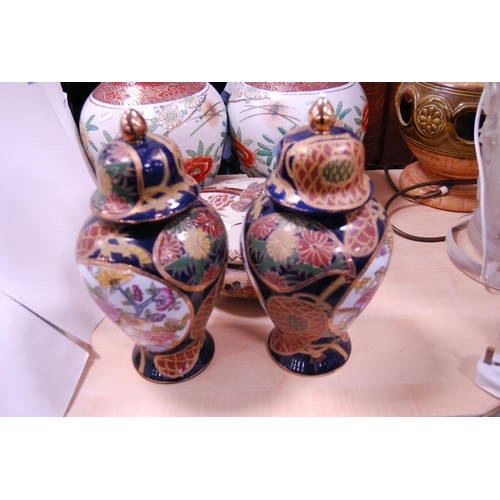 124 - Pair of Japanese-style baluster modern vases, another pair, and a similar large jar and cover.  (5)