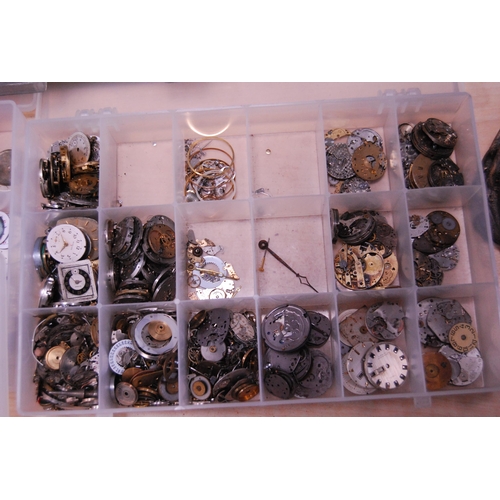 130 - Trays containing automatic and manual wind watch accessories to include dials, cases, and movements ... 