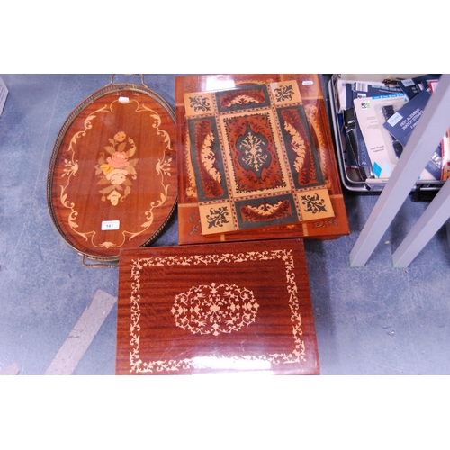 141 - Italian-style laminated tray and parts from a similar sewing table.